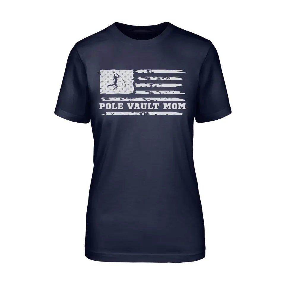 Pole Vault Mom Horizontal Flag on a Unisex T-Shirt with a White Graphic