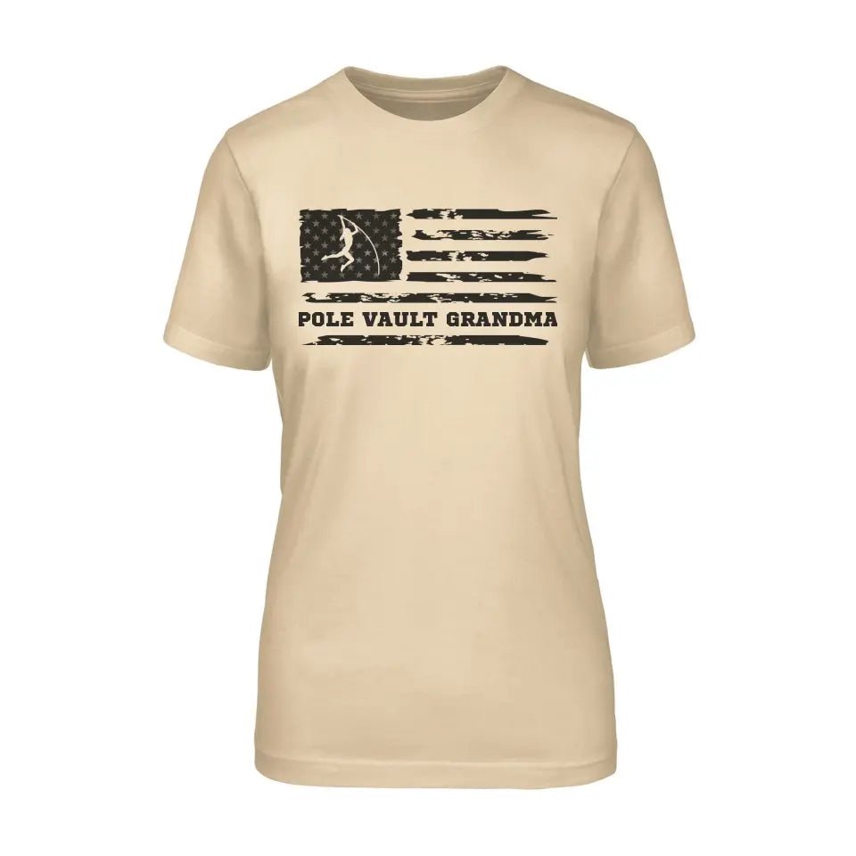 Pole Vault Grandma Horizontal Flag on a Unisex T-Shirt with a Black Graphic