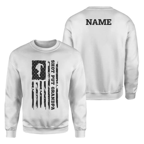 Shot put Grandpa Vertical Flag With Shot putter Name on a Sweatshirt with a Black Graphic
