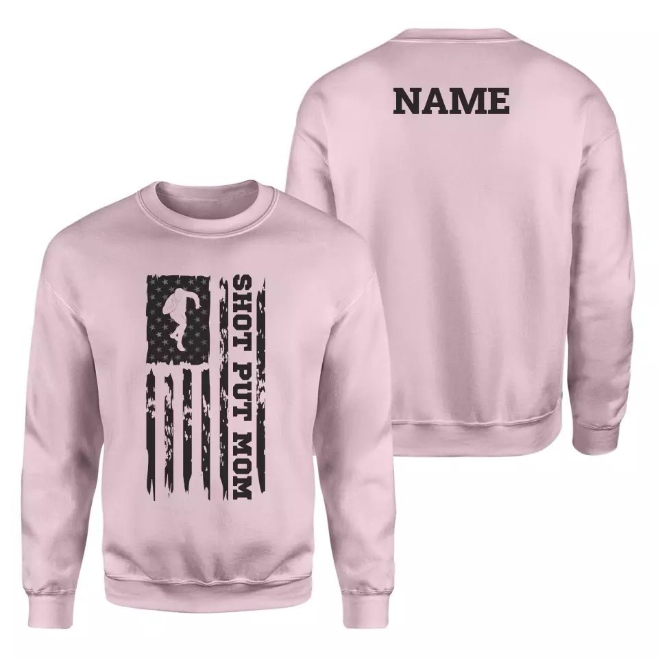 Shot put Mom Vertical Flag With Shot putter Name on a Sweatshirt with a Black Graphic