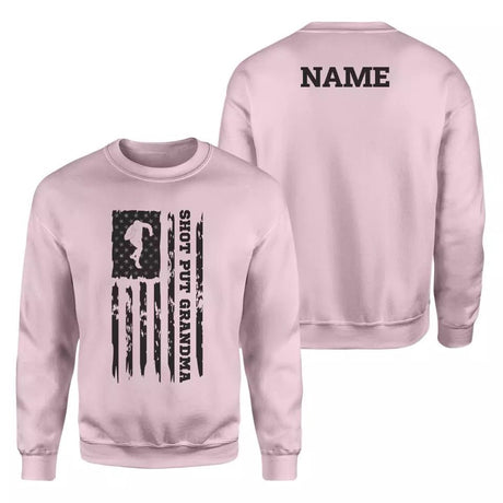 Shot put Grandma Vertical Flag With Shot putter Name on a Sweatshirt with a Black Graphic