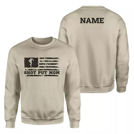 Shot put Mom Horizontal Flag With Shot putter Name on a Sweatshirt with a Black Graphic