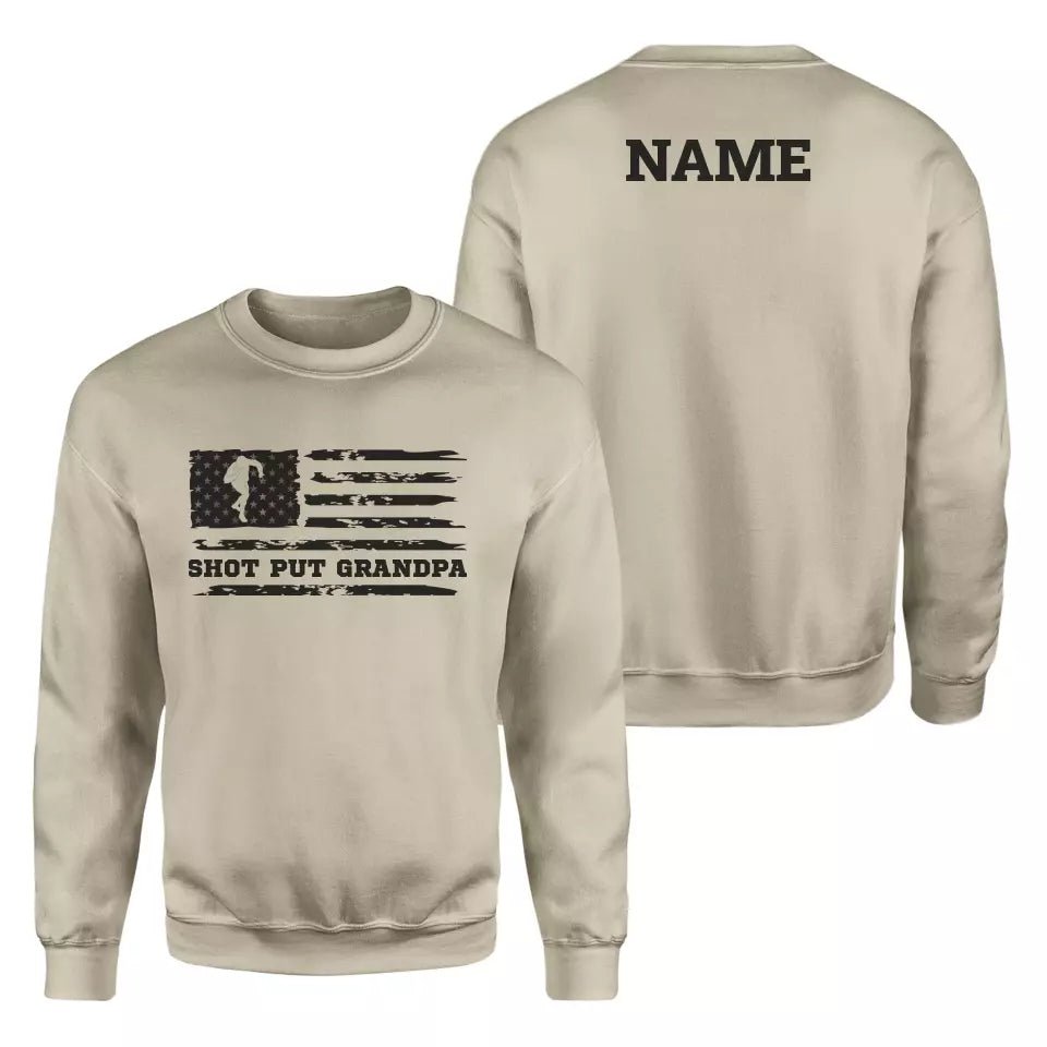 Shot put Grandpa Horizontal Flag With Shot putter Name on a Sweatshirt with a Black Graphic