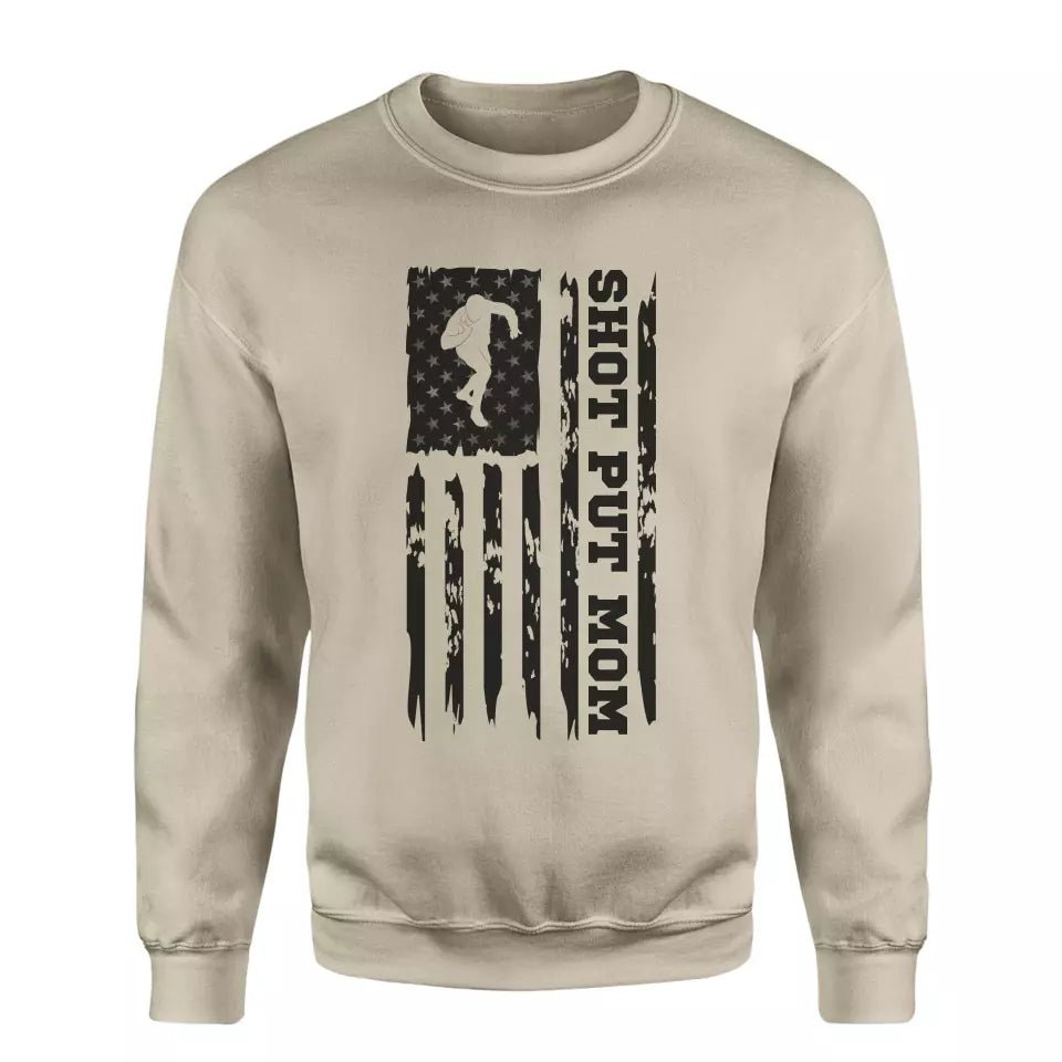 Shot put Mom Vertical Flag on a Sweatshirt with a Black Graphic