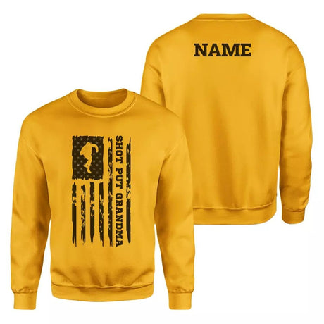 Shot put Grandma Vertical Flag With Shot putter Name on a Sweatshirt with a Black Graphic