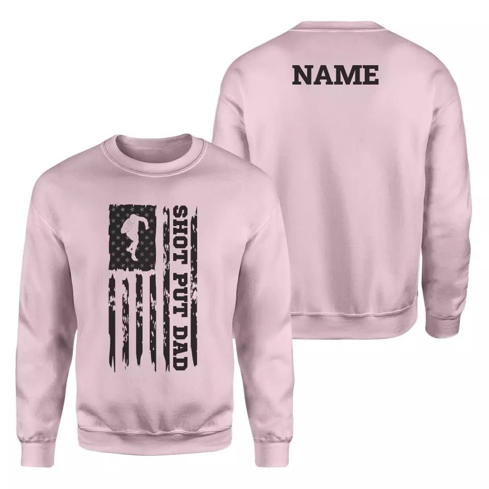 Shot put Dad Vertical Flag With Shot putter Name on a Sweatshirt with a Black Graphic