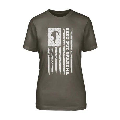 Shot put Grandma Vertical Flag on a Unisex T-Shirt with a White Graphic
