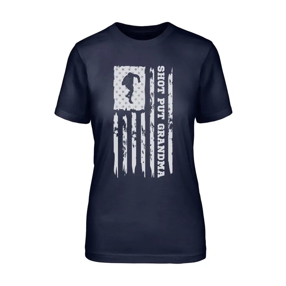 Shot put Grandma Vertical Flag on a Unisex T-Shirt with a White Graphic