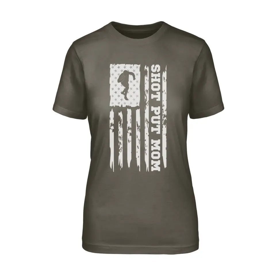 Shot put Mom Vertical Flag on a Unisex T-Shirt with a White Graphic
