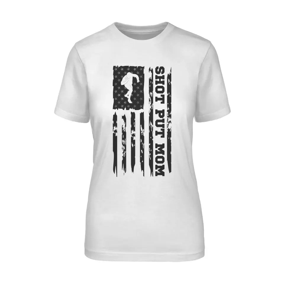 Shot put Mom Vertical Flag on a Unisex T-Shirt with a Black Graphic