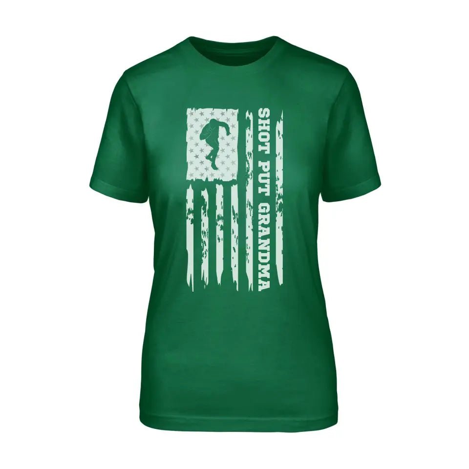Shot put Grandma Vertical Flag on a Unisex T-Shirt with a White Graphic