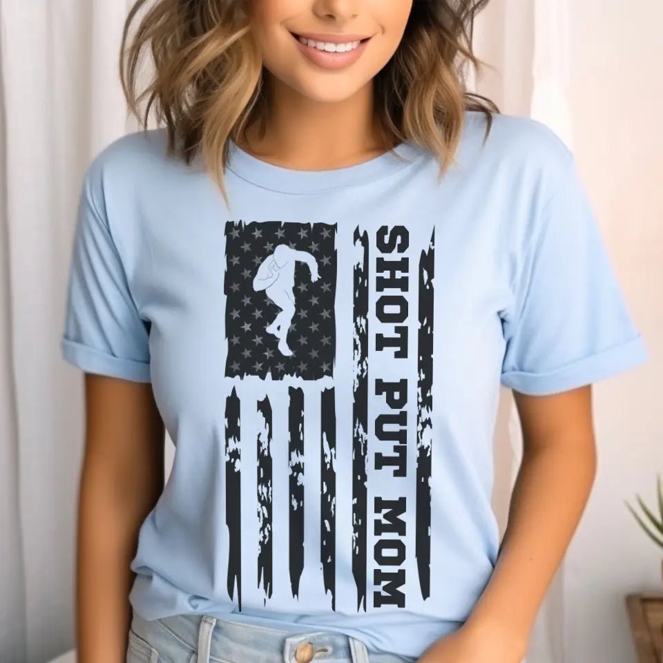 Shot put Mom Vertical Flag on a Unisex T-Shirt with a Black Graphic