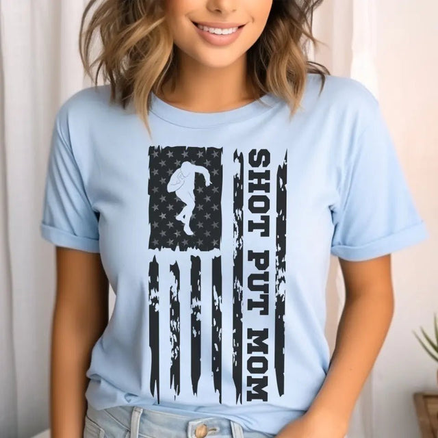 Shot put Mom Vertical Flag on a Unisex T-Shirt with a Black Graphic