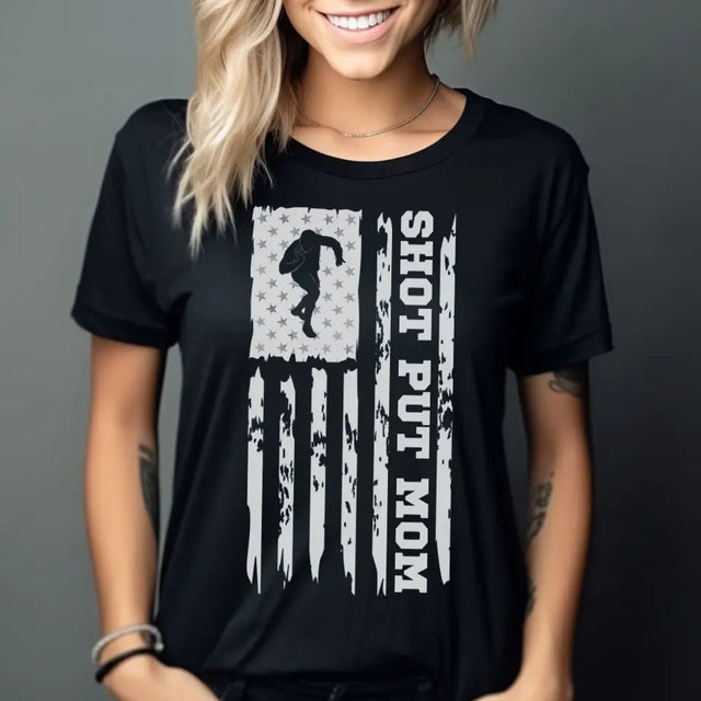 Shot put Mom Vertical Flag on a Unisex T-Shirt with a White Graphic