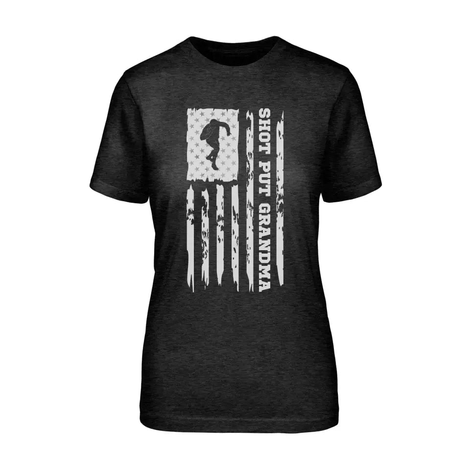 Shot put Grandma Vertical Flag on a Unisex T-Shirt with a White Graphic