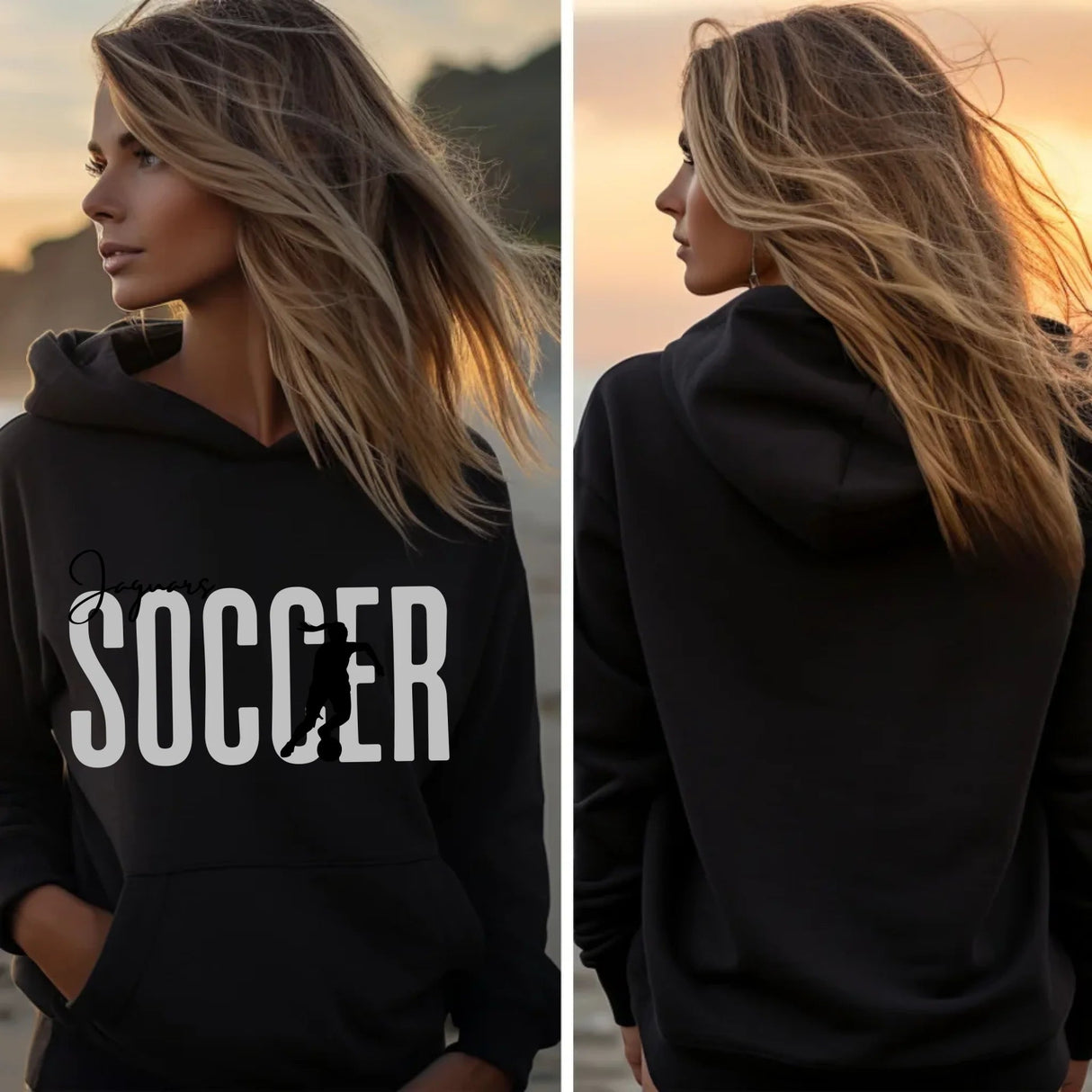 Personalized Soccer on a Hoodie With Modern Bold Designs and Soccer Player Name on Sleeve on a Hoodie