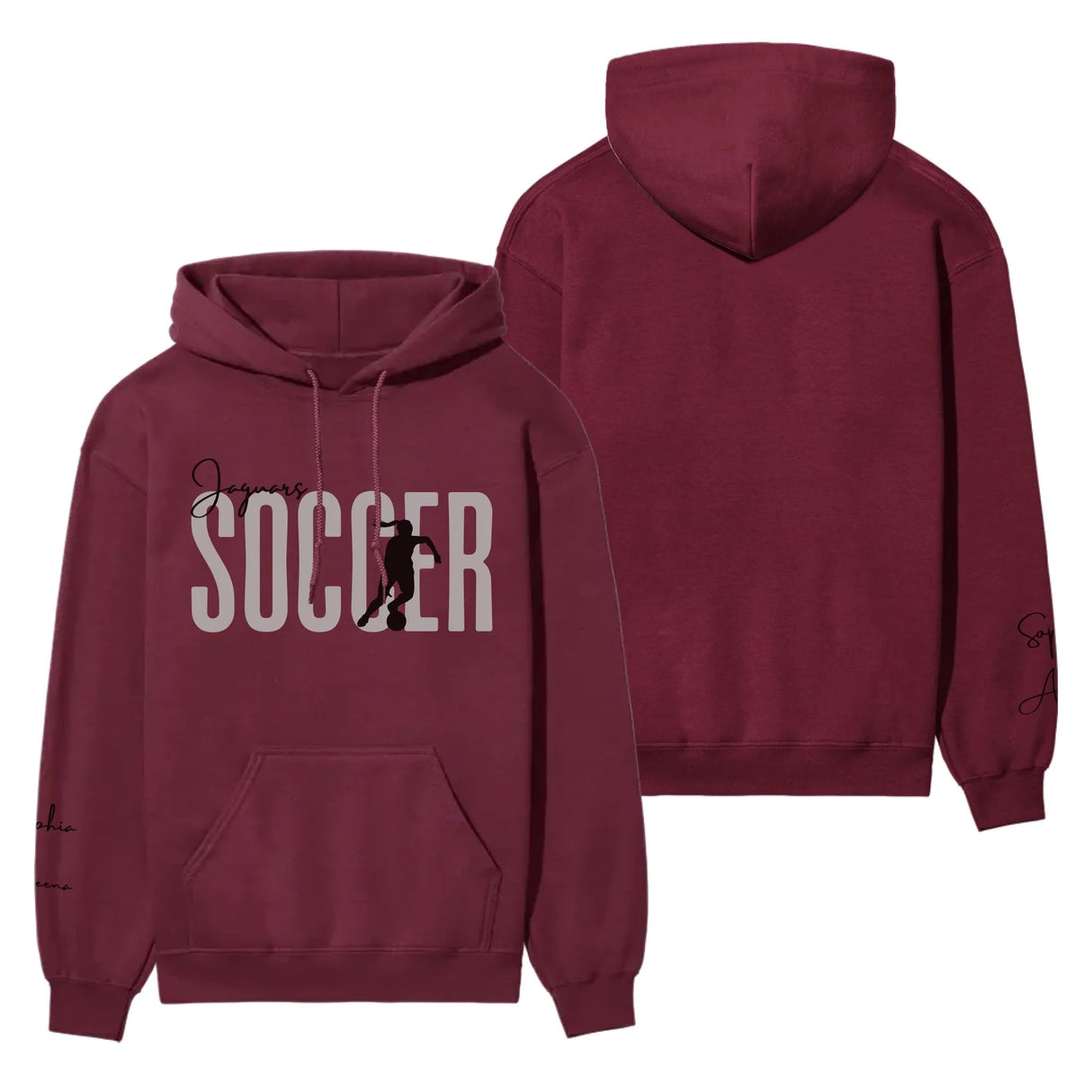 Personalized Soccer on a Hoodie With Modern Bold Designs and Soccer Player Name on Sleeve on a Hoodie