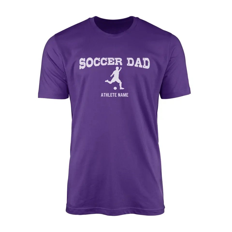 Soccer Dad with Soccer Player Icon and Soccer Player Name on a Men's T-Shirt with a White Graphic