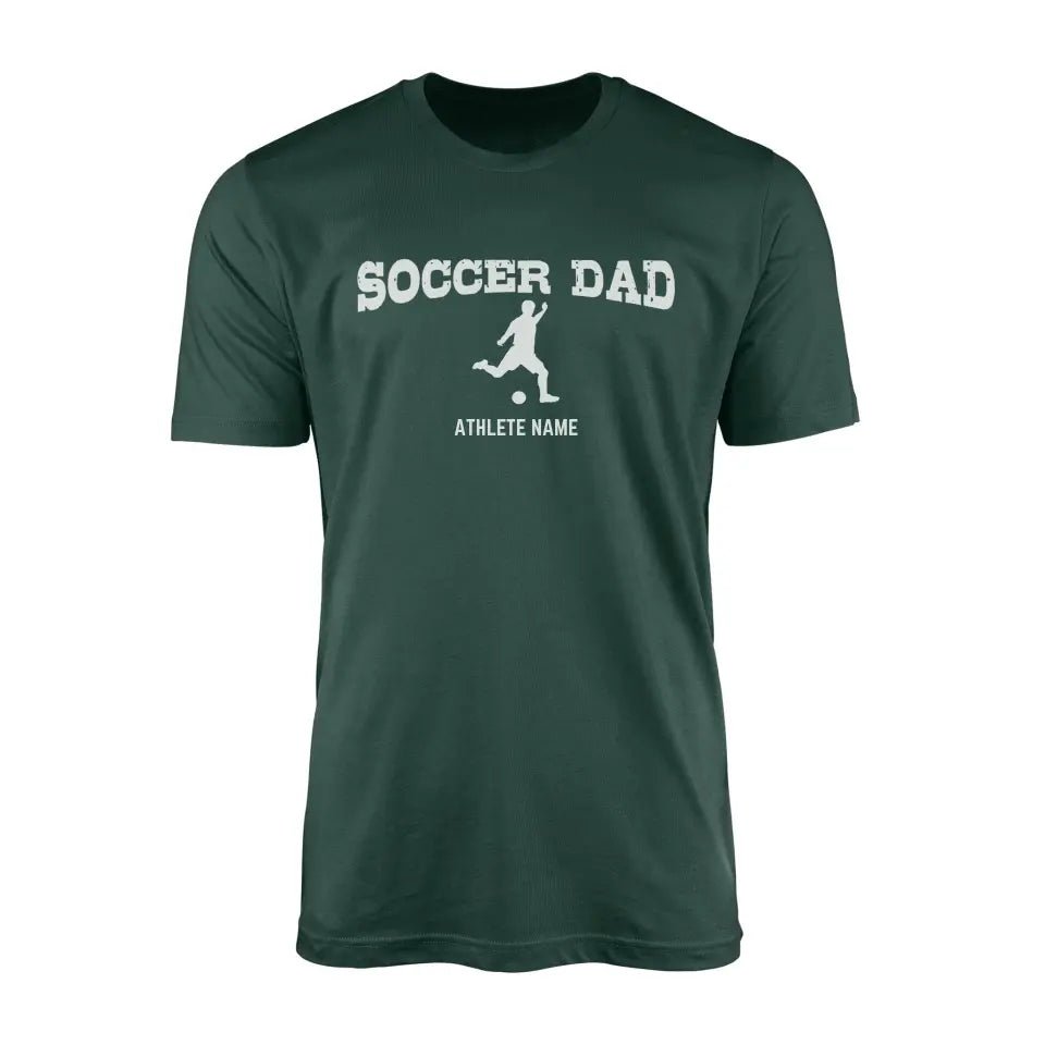 Soccer Dad with Soccer Player Icon and Soccer Player Name on a Men's T-Shirt with a White Graphic