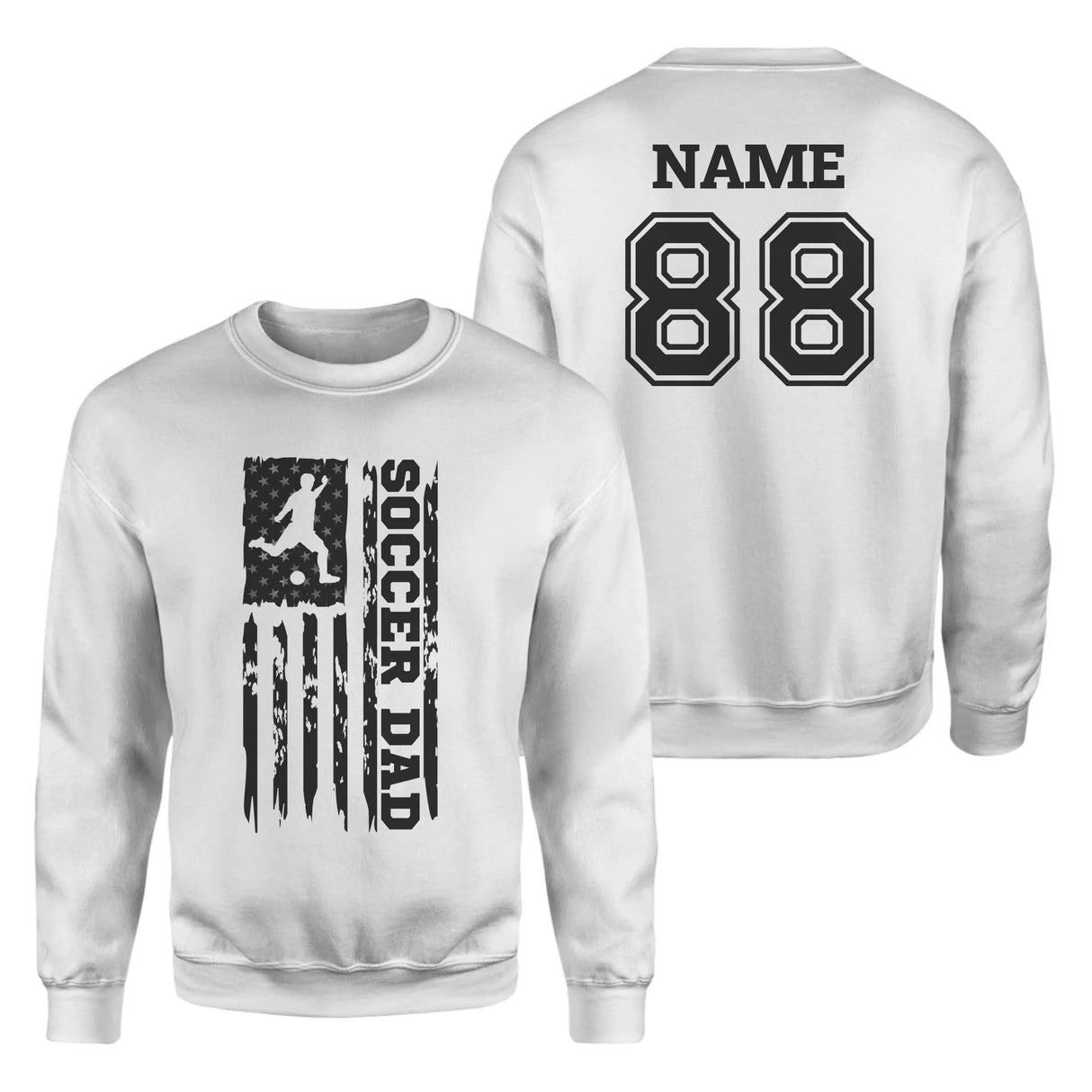 Soccer Dad Vertical Flag With Soccer Player Name on a Sweatshirt with a Black Graphic