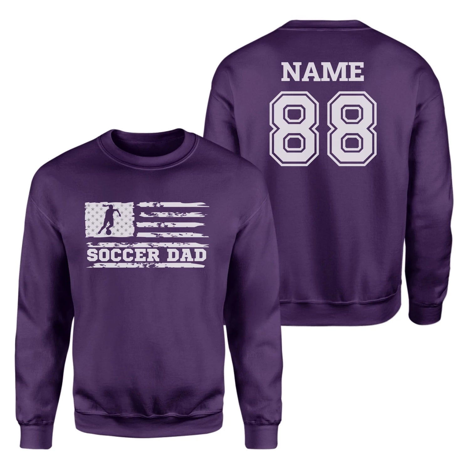 Soccer Dad Horizontal Flag With Soccer Player Name on a Sweatshirt with a White Graphic