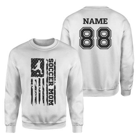 Soccer Mom Vertical Flag With Soccer Player Name on a Sweatshirt with a Black Graphic