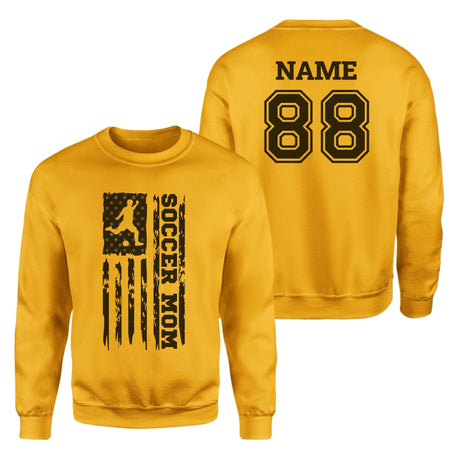 Soccer Mom Vertical Flag With Soccer Player Name on a Sweatshirt with a Black Graphic