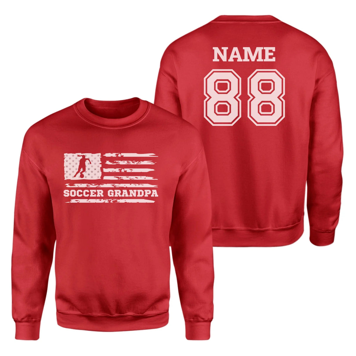 Soccer Grandpa Horizontal Flag With Soccer Player Name on a Sweatshirt with a White Graphic