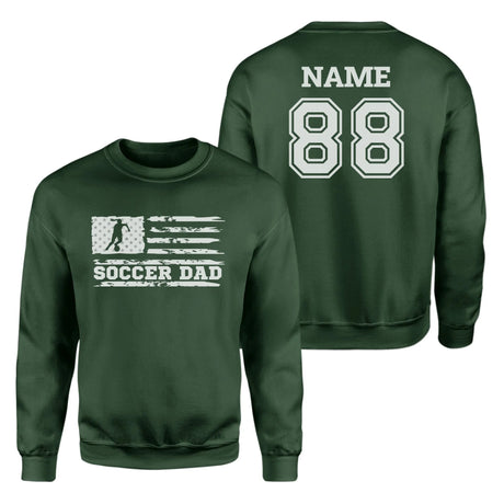 Soccer Dad Horizontal Flag With Soccer Player Name on a Sweatshirt with a White Graphic