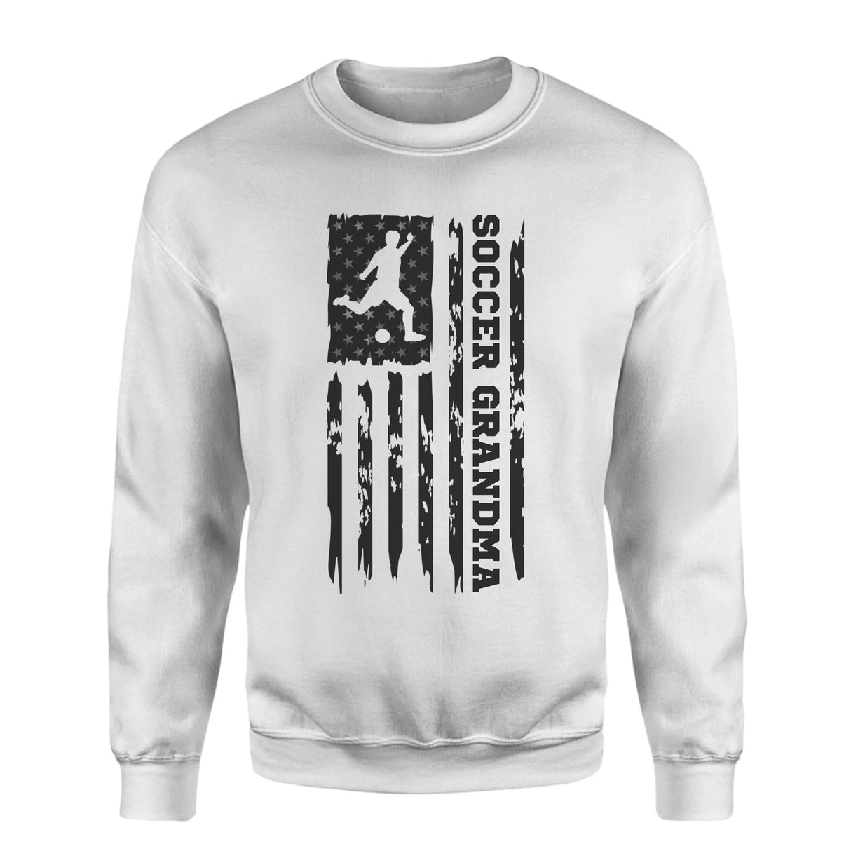Soccer Grandma Vertical Flag on a Sweatshirt with a Black Graphic