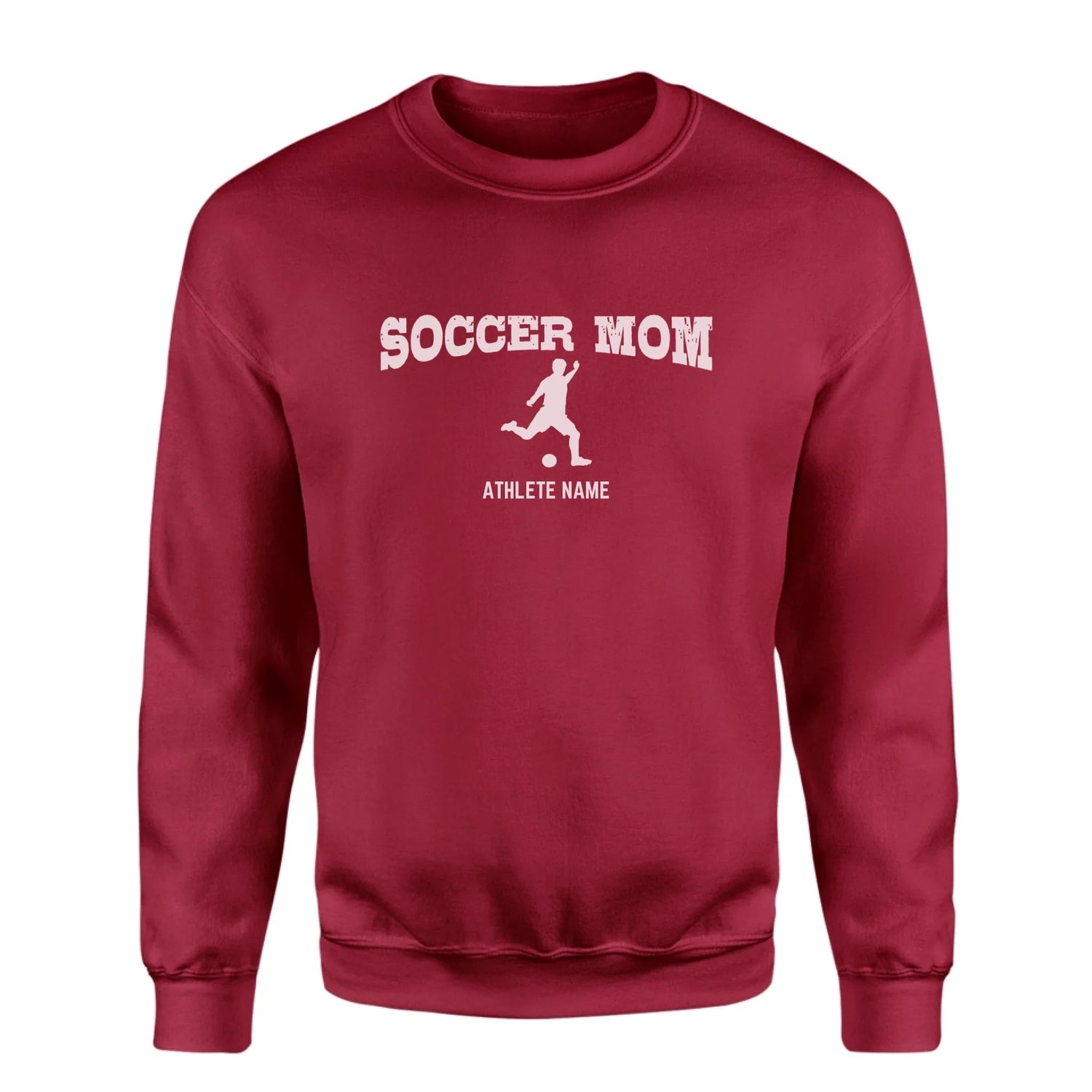 Soccer Mom with Soccer Player Icon and Soccer Player Name on a Sweatshirt with a White Graphic