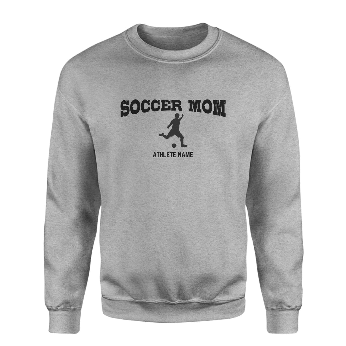 Soccer Mom with Soccer Player Icon and Soccer Player Name on a Sweatshirt with a Black Graphic