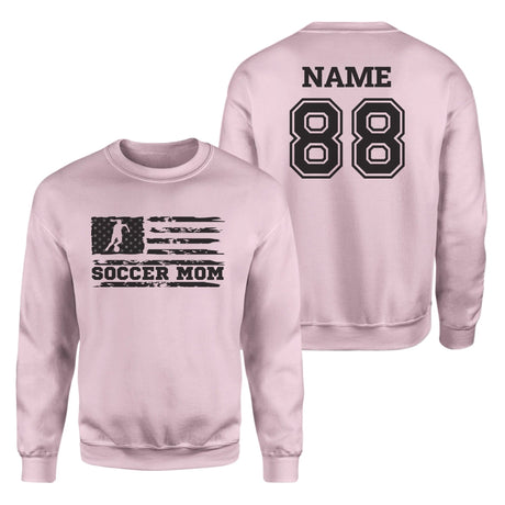 Soccer Mom Horizontal Flag With Soccer Player Name on a Sweatshirt with a Black Graphic