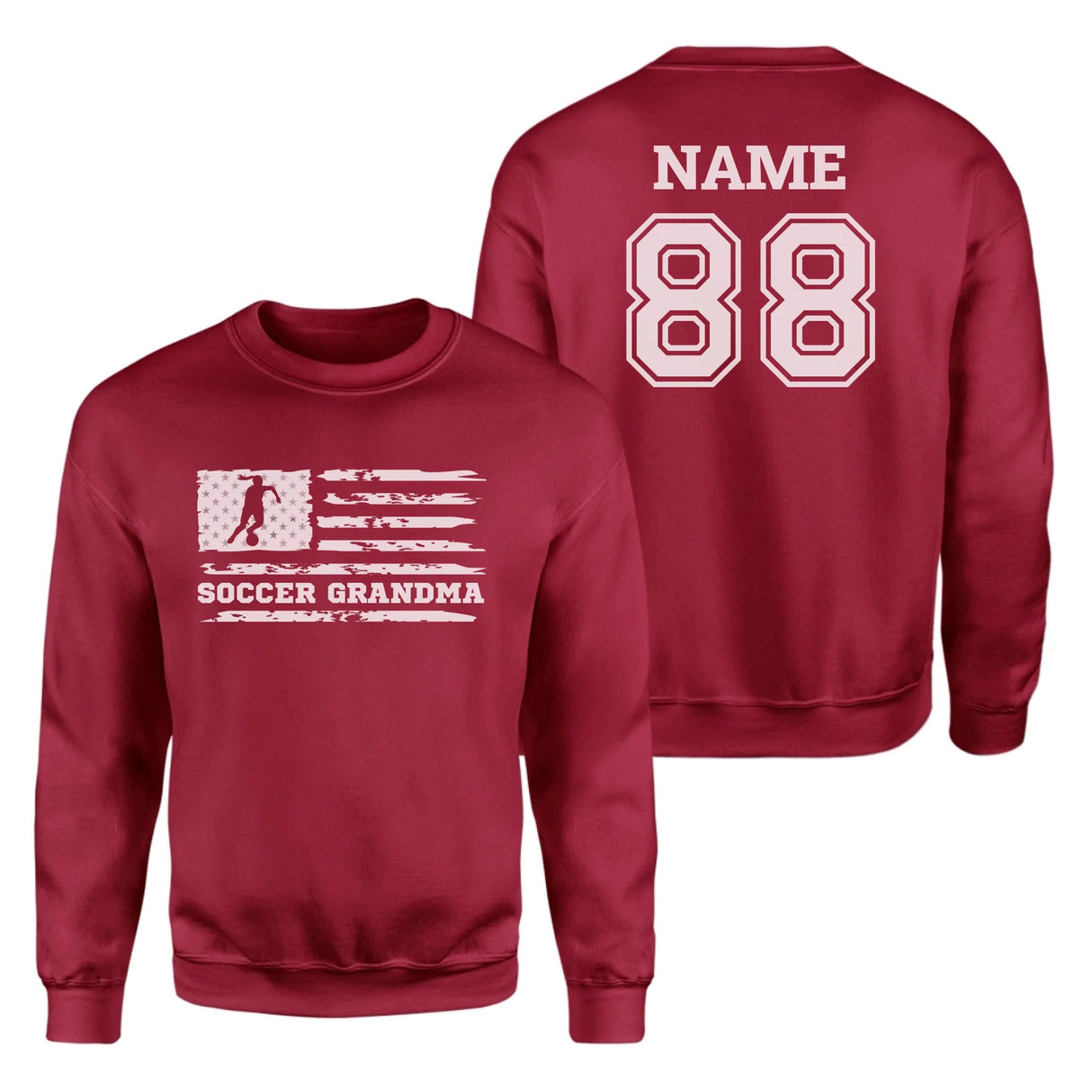 Soccer Grandma Horizontal Flag With Soccer Player Name on a Sweatshirt with a White Graphic