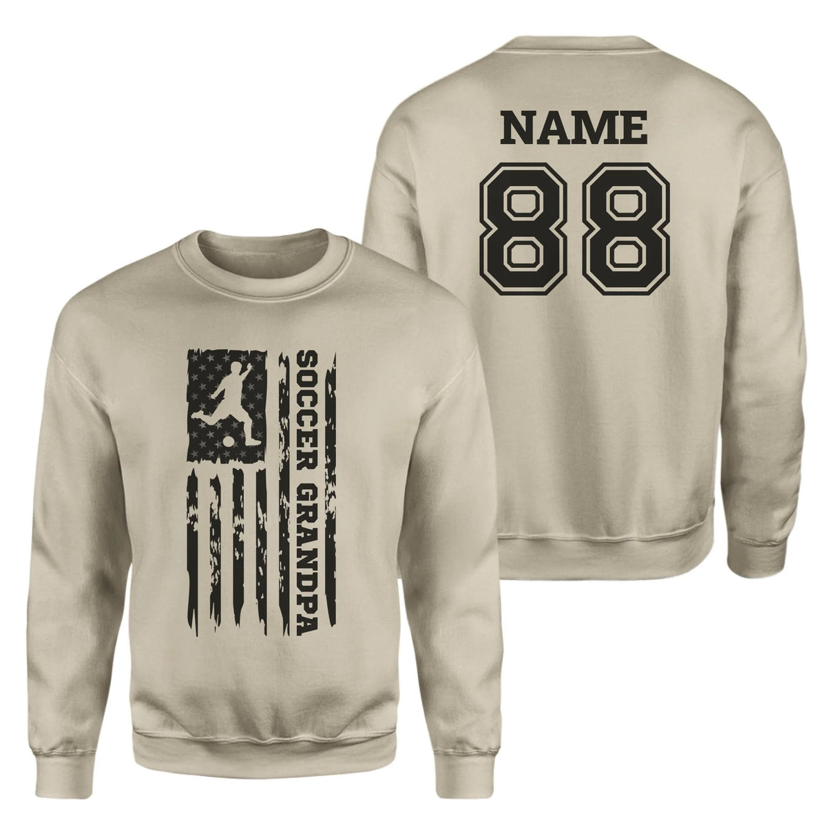 Soccer Grandpa Vertical Flag With Soccer Player Name on a Sweatshirt with a Black Graphic