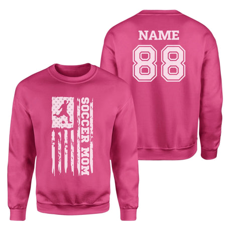 Soccer Mom Vertical Flag With Soccer Player Name on a Sweatshirt with a White Graphic