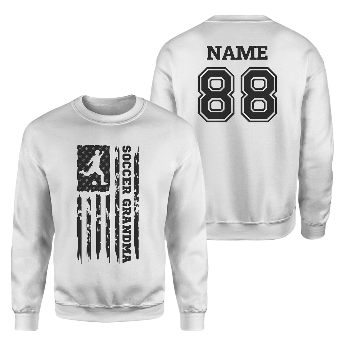 Soccer Grandma Vertical Flag With Soccer Player Name on a Sweatshirt with a Black Graphic