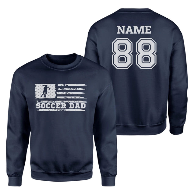 Soccer Dad Horizontal Flag With Soccer Player Name on a Sweatshirt with a White Graphic