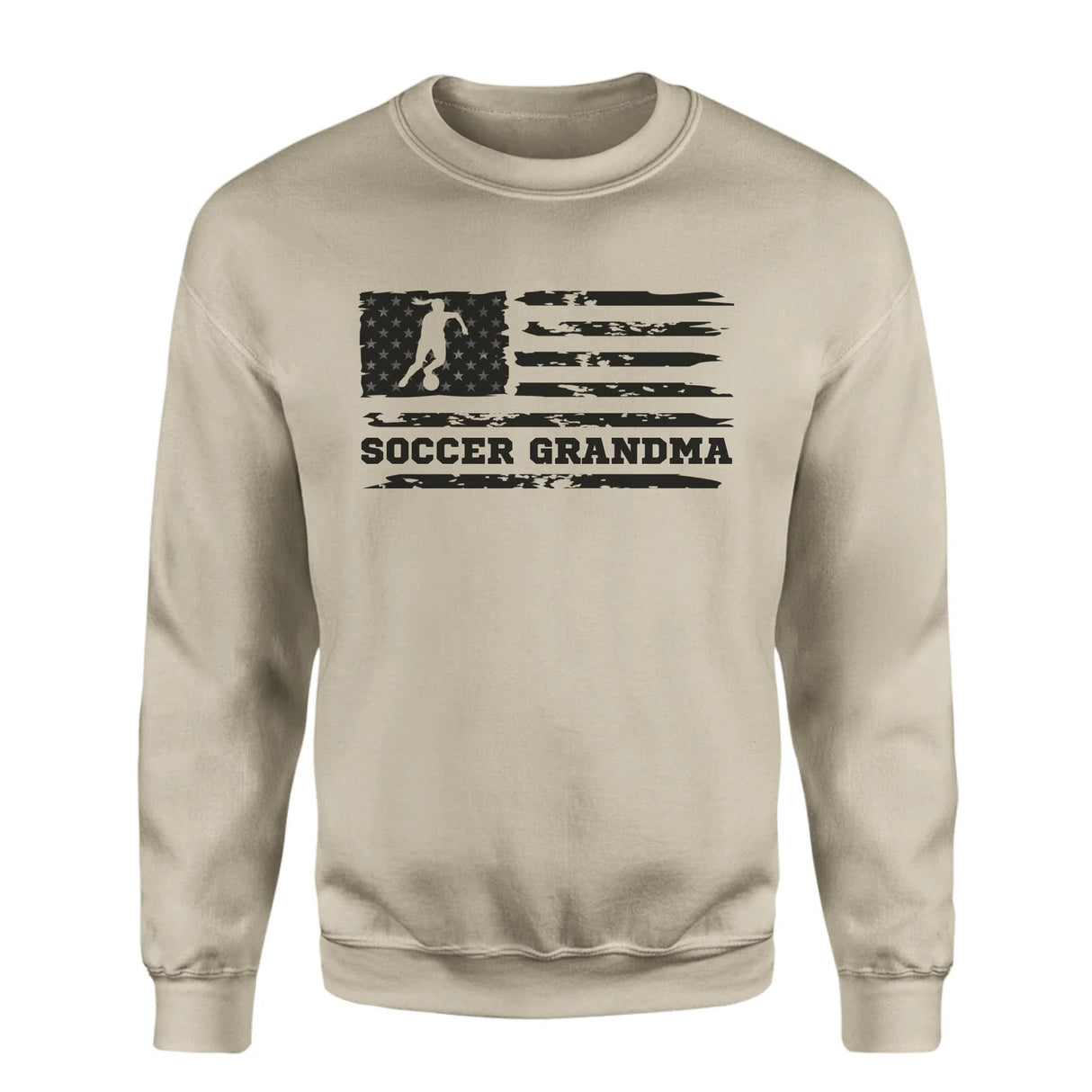 Soccer Grandma Horizontal Flag on a Sweatshirt with a Black Graphic