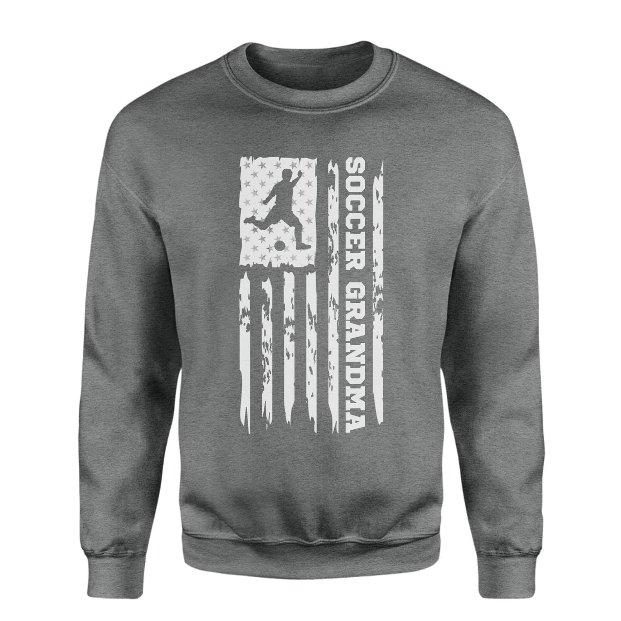 Soccer Grandma Vertical Flag on a Sweatshirt with a White Graphic