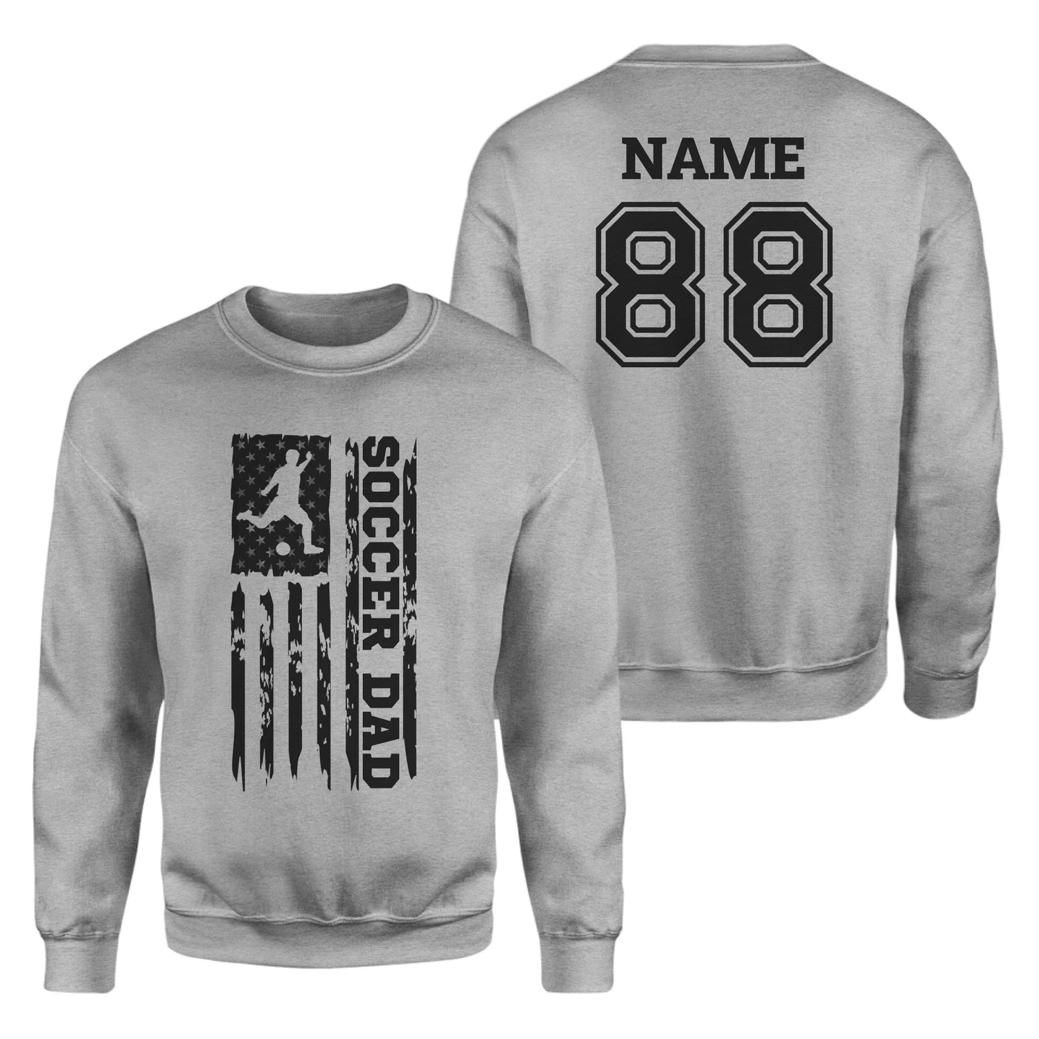 Soccer Dad Vertical Flag With Soccer Player Name on a Sweatshirt with a Black Graphic
