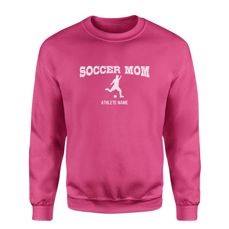 Soccer Mom with Soccer Player Icon and Soccer Player Name on a Sweatshirt with a White Graphic