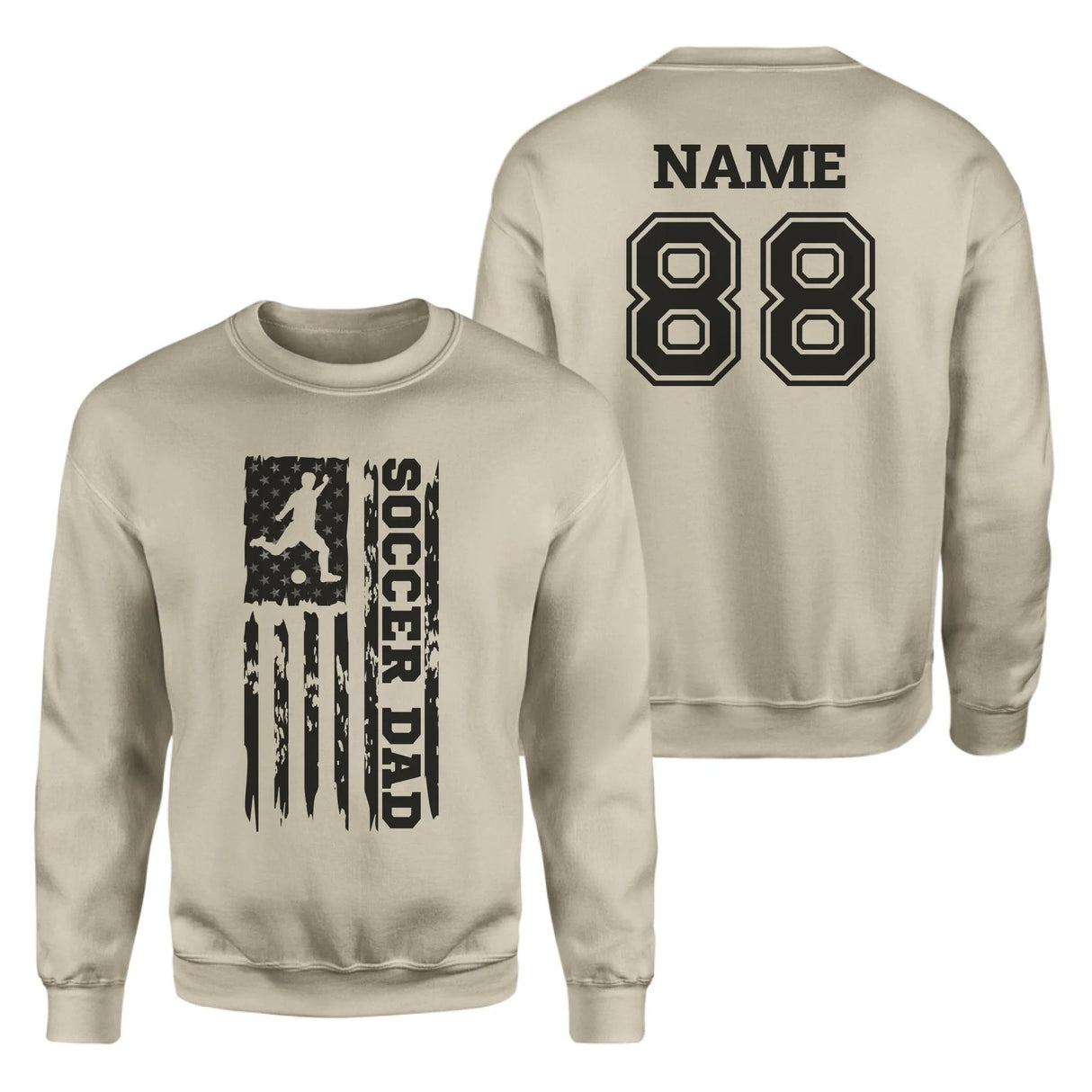 Soccer Dad Vertical Flag With Soccer Player Name on a Sweatshirt with a Black Graphic