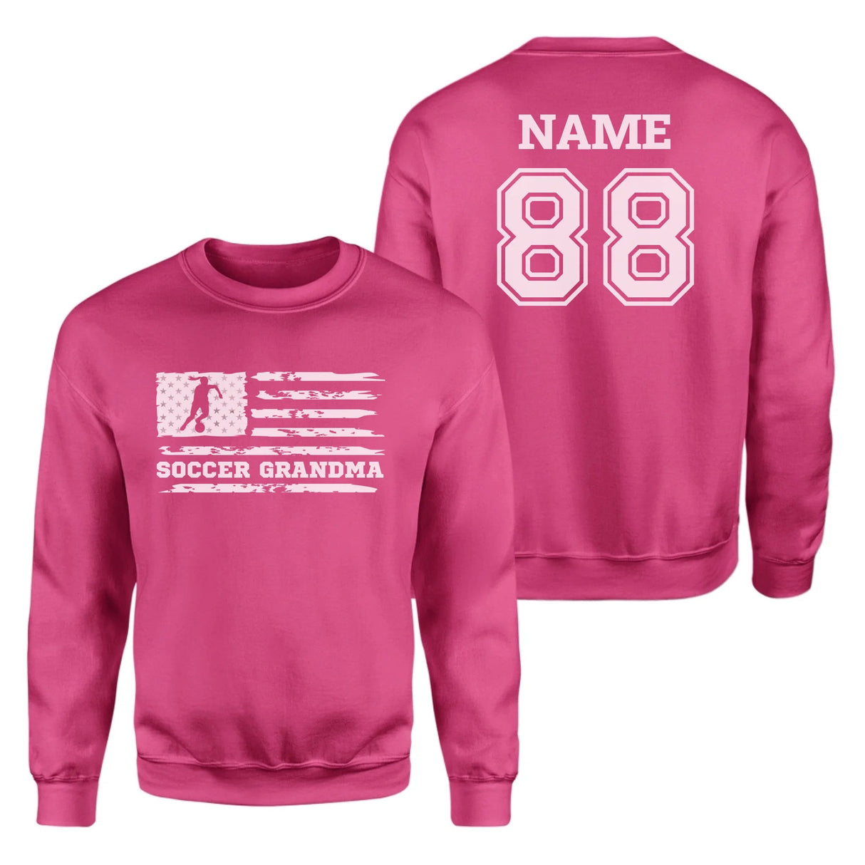 Soccer Grandma Horizontal Flag With Soccer Player Name on a Sweatshirt with a White Graphic