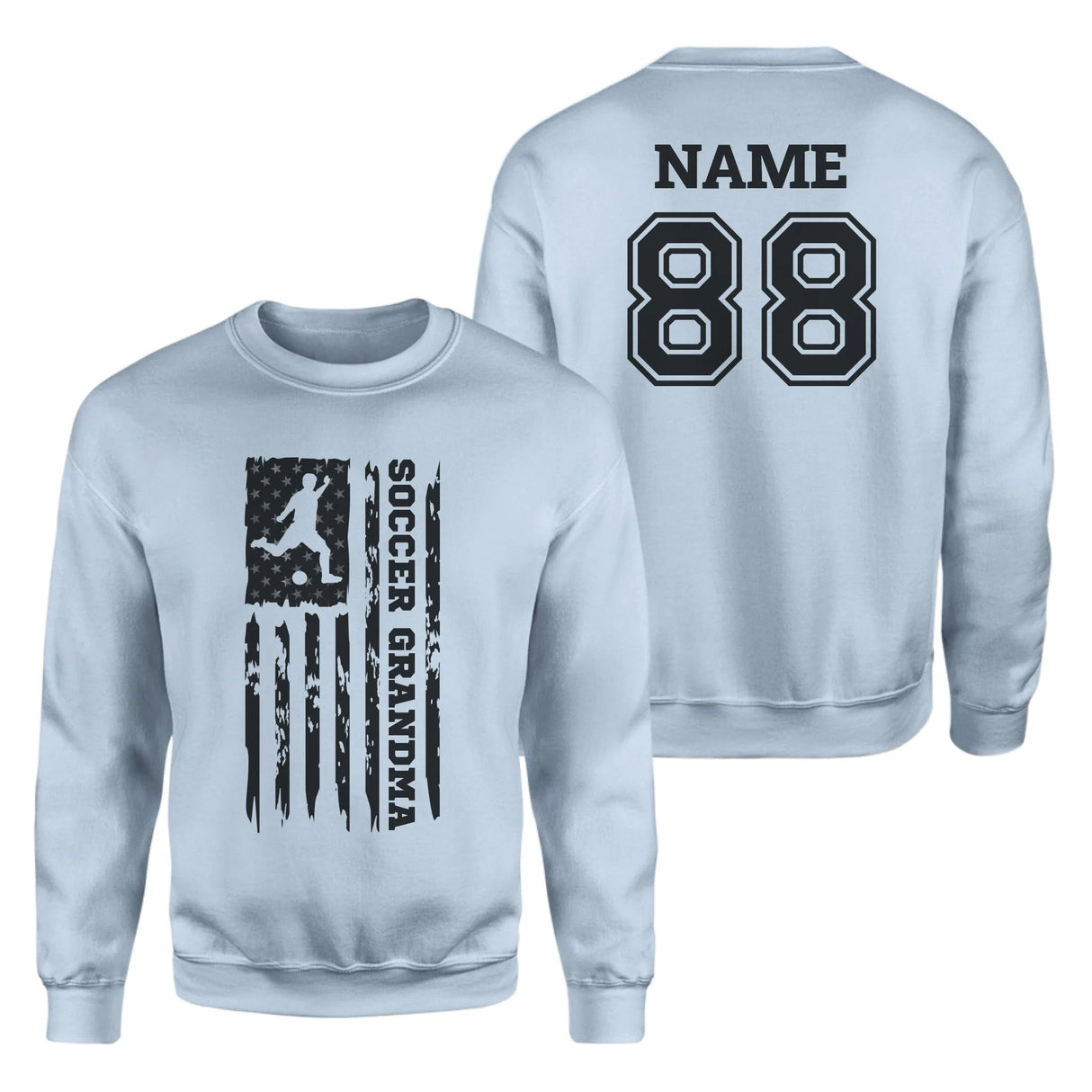 Soccer Grandma Vertical Flag With Soccer Player Name on a Sweatshirt with a Black Graphic