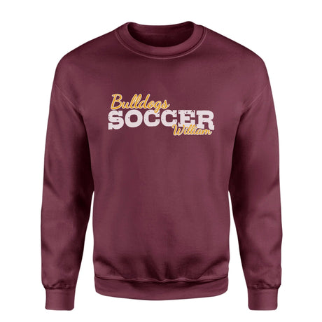 Custom Soccer Mascot and Soccer Player Name on a Sweatshirt with a White Graphic