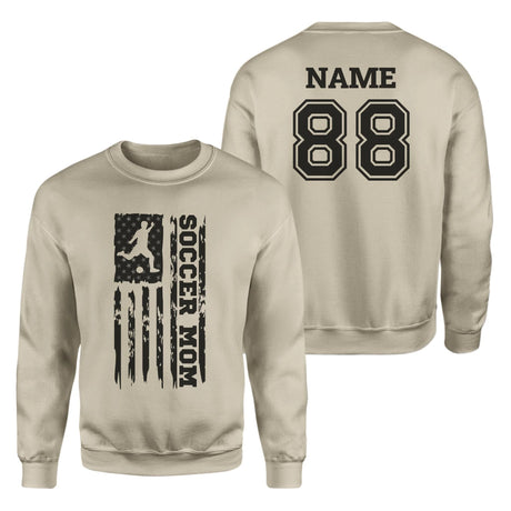 Soccer Mom Vertical Flag With Soccer Player Name on a Sweatshirt with a Black Graphic