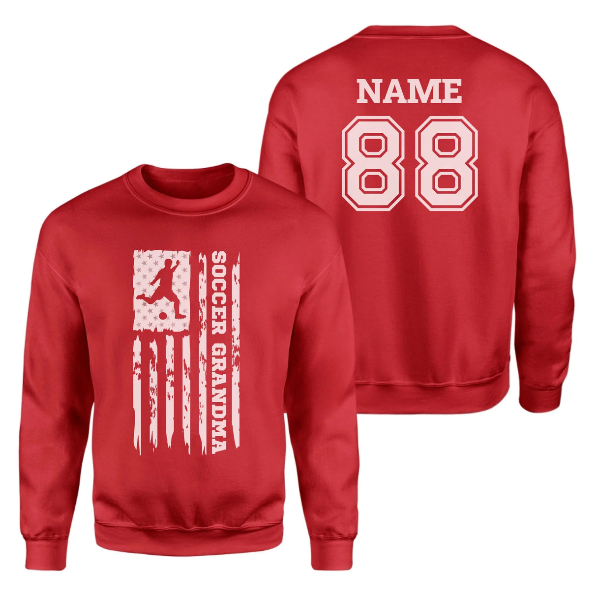 Soccer Grandma Vertical Flag With Soccer Player Name on a Sweatshirt with a White Graphic