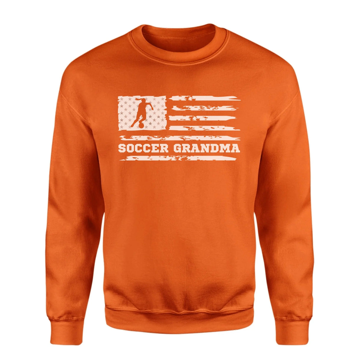 Soccer Grandma Horizontal Flag on a Sweatshirt with a White Graphic