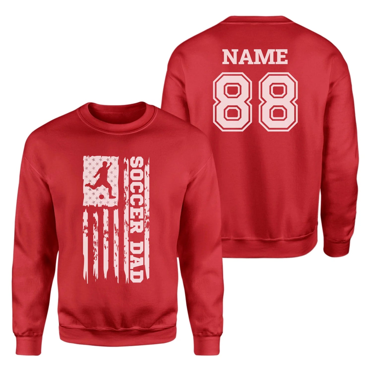 Soccer Dad Vertical Flag With Soccer Player Name on a Sweatshirt with a White Graphic